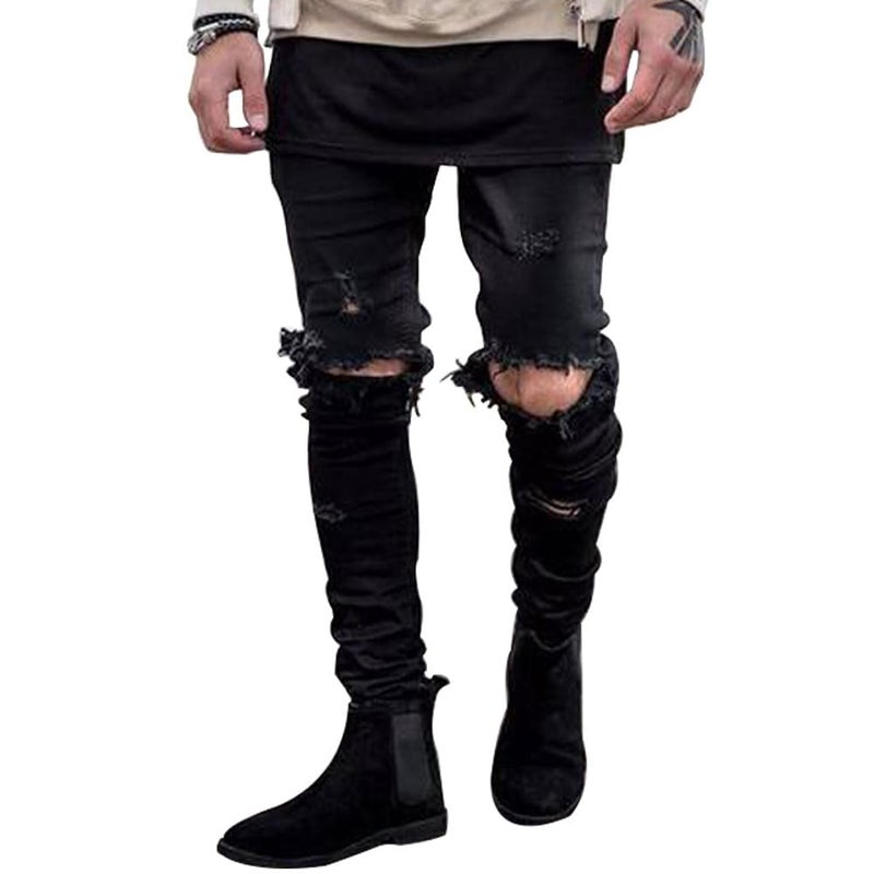HUNGSON Men's Ripped Skinny Jeans Stretchy Slim Fit Jeans Pants for Men - Image 1